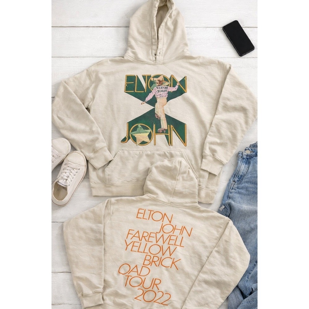 Elton John Farewell Yellow Brick Road Tour 2022 Hoodie‎ Beige Graphic Mens XL